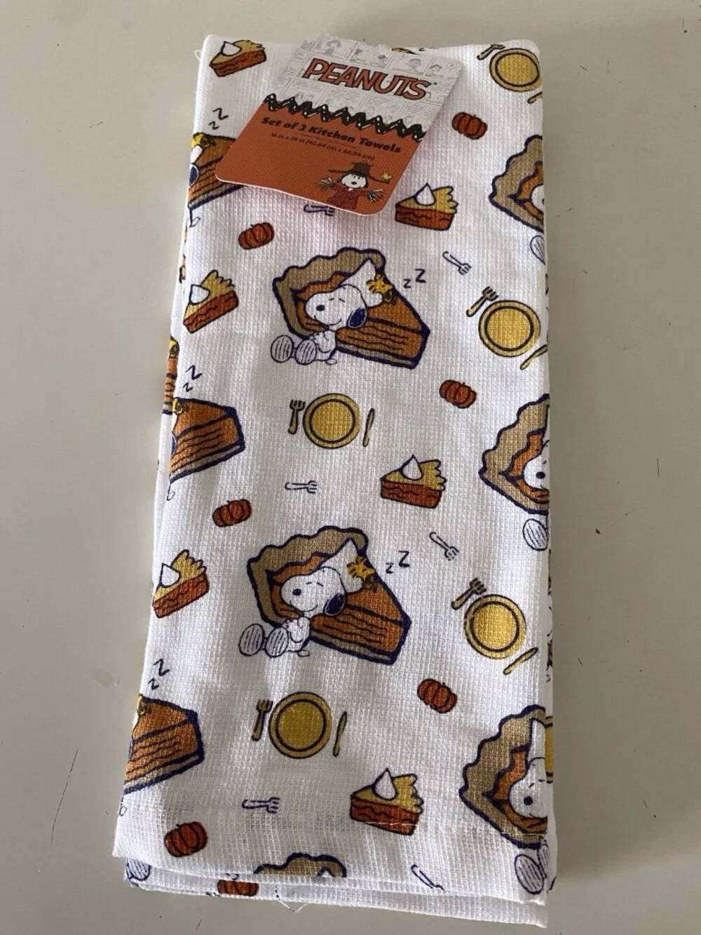 2 Pk Peanuts Snoopy Chef Autumn Fall Pumpkin Pie Kitchen Towels 18” X 28” NEW